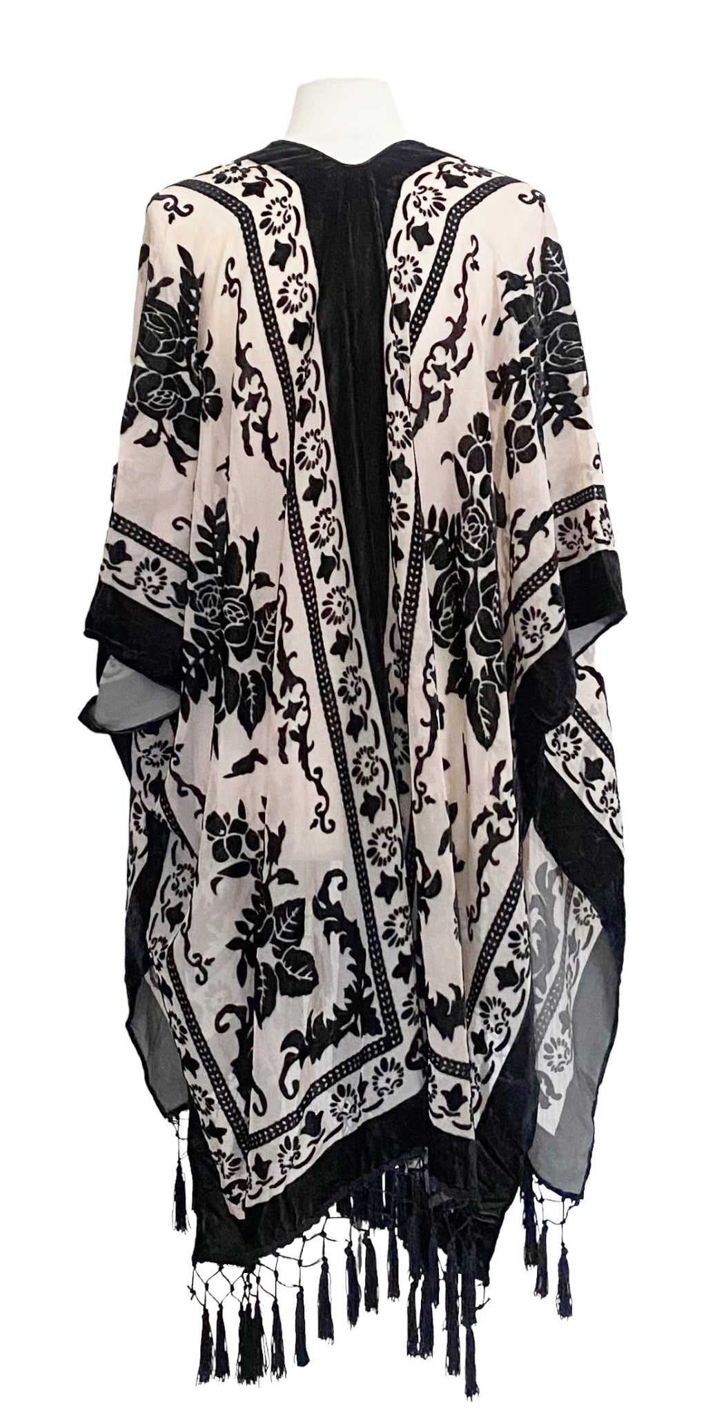 Midnight Burnout Velvet Kimono with Black Fringe – Warrior Within Designs